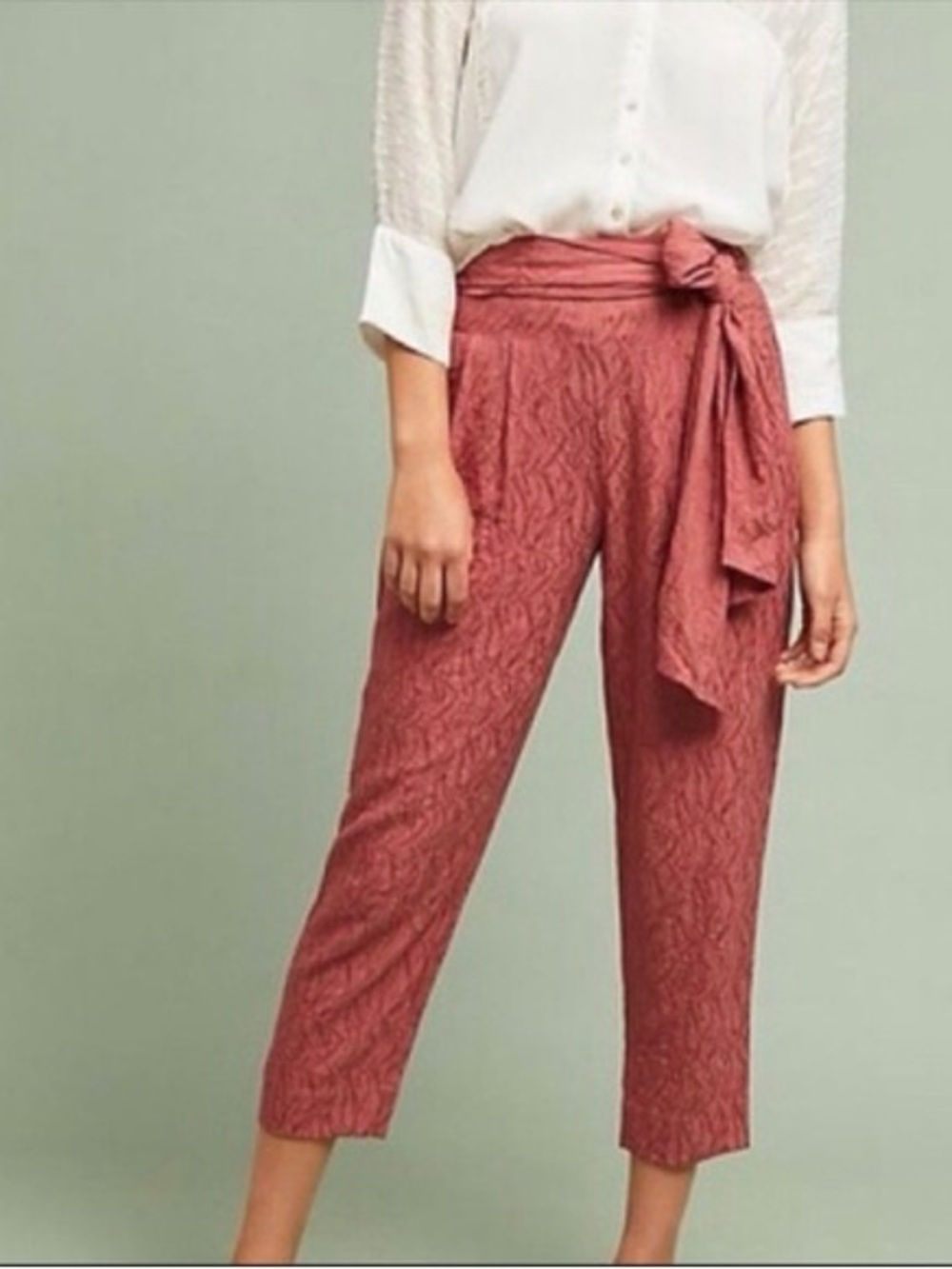 Anthropologie ETT:TWA Rose Jacquard Aubade Tie Waist Pants Cropped Size 4